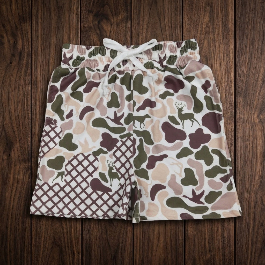 Camo Baseball Drip Shorts with Pockets